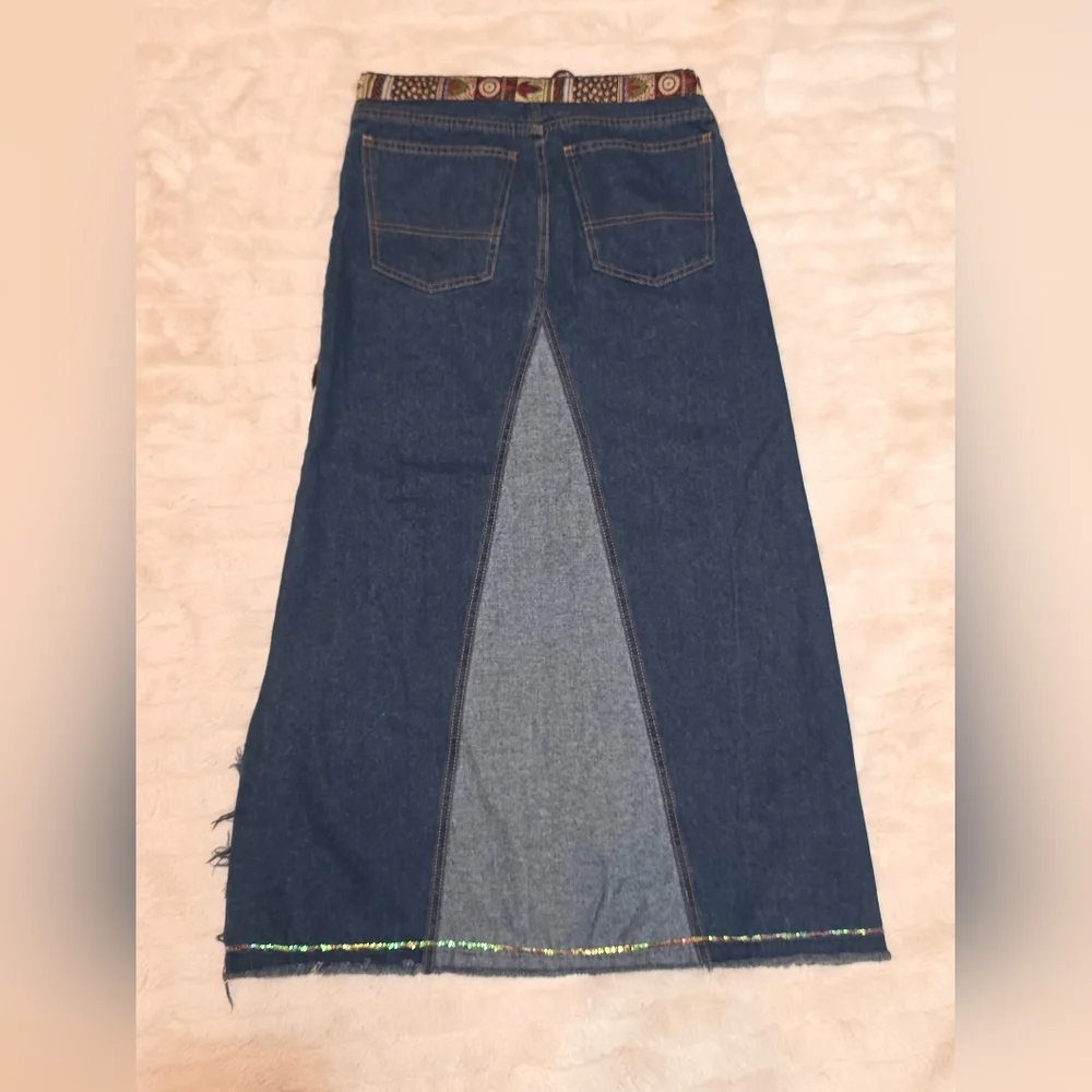 Vintage Women's Blue Hippie Denim Maxi Skirt - Picture 5 of 6